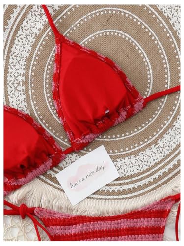 Image of RoseSeek Women's 3 Piece Striped Bikini Shorts Sets Knit Boyshort Swimsuit