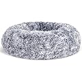FEANDREA Dog Bed, Donut Cat Bed, Fluffy Calming Pet Bed with Removable, Washable Cover, Soft Long Plush, 70 cm, Grey