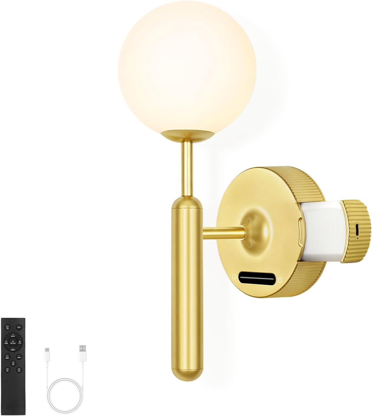 OUTON Gold Battery Operated Wall Sconce, Rechargeable Wireless Light