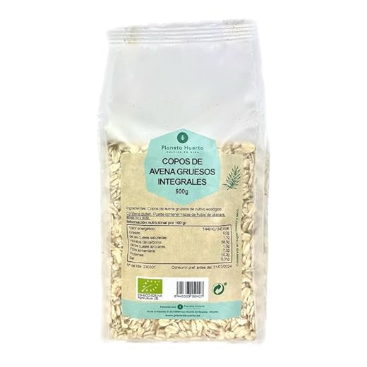 Planeta Huerto | Copos de Avena Integral Ecológicos Gruesos, 500 gr | Cereales Ricos en Omega 3, Fibra, Proteínas y Vitamina B1 | Alimentos Orgánicos, Biológicos Para Desayunos y Cocina Saludable