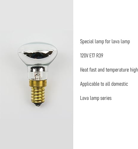 Miniatura 5 de OSTTRPO Paquete de 4 bombillas de lava de 25 W, 120 V R39 E17 bombillas reflectoras para lámparas de lava, lámparas con purpurina, incandescentes,