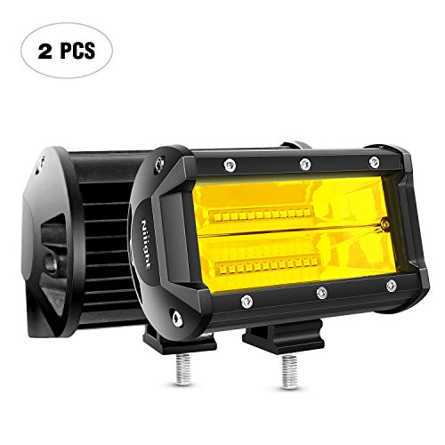 Nilight 18030C-A Amber 2PCS 5Inch 72W Double Row Flood Bar 10800Lumens Driving Fog