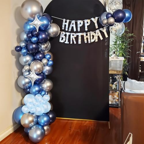 Image of Blue Silver Balloon Arch Kit, Star Foil Balloons for Boys Birthday Party | Chrome Silver, Pearl and Royal Blue Latex Balloons for Boys Birthday, Ocean Theme Party, Baby Shower and Party Decorations