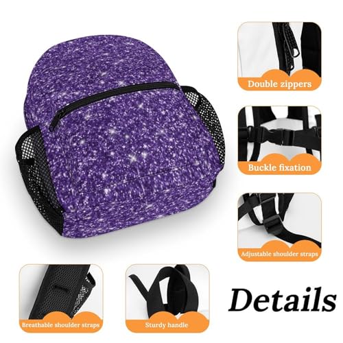 Purple Ombre Glitters 13 Inch Backpack Lightweight Double Shoulder Bag with Zippers Unisex Daypack3