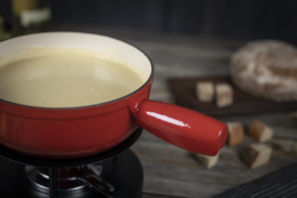 Kuhn Rikon 32236 Fondue au Fromage Set en Fonte 24cm, Fonte, Rouge, 34 x 26 x 23 cm