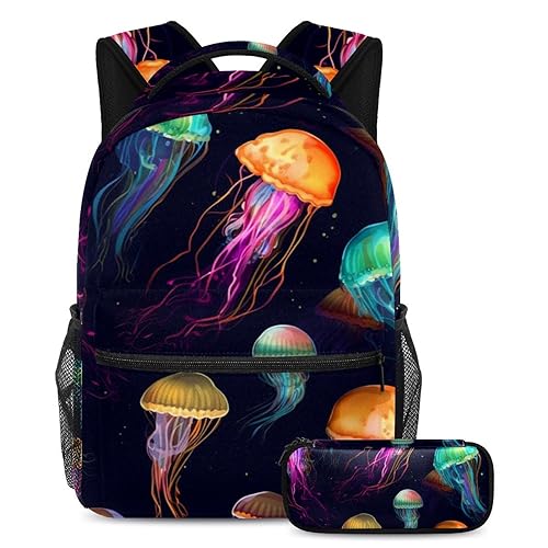 Sac à dos méduse pour fille et garçon grand sac à livres école et voyage 2 pièces