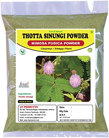 3V PRODUCTS Thotta Sinungi Powder 200g | Mimosa Pudica | Chuimui (Pack of 2x100g)
