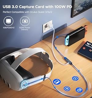 WARRKY Video Capture Card with 100W Power Delivery & Right-Angle USB-C | 1080P 60Hz HD | Streaming Capture Card Designed for Quest 3 / iPad, Compatible with Switch, PS5, PS4