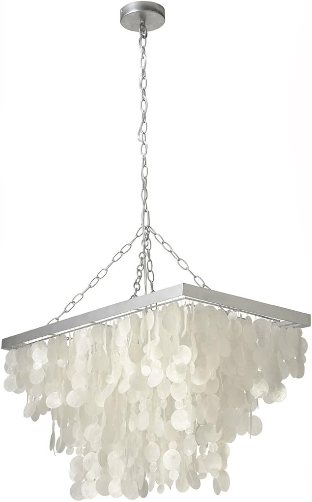 KOUBOO Rectangular Rain Drop Capiz Pendant Lamp, Rectangle Chandelier, Rain Drop Pendant Lamp, Seashell Ceiling Hanging Light, Hanging Light for Kitchen, Dining Room, 32" x 16" x 18", Natural White