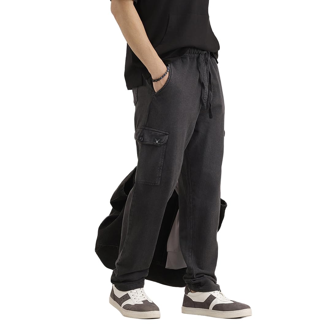 wrogn Men's Cotton Cargo Joggers | Washed Finish | Relaxed Fit-picture-39