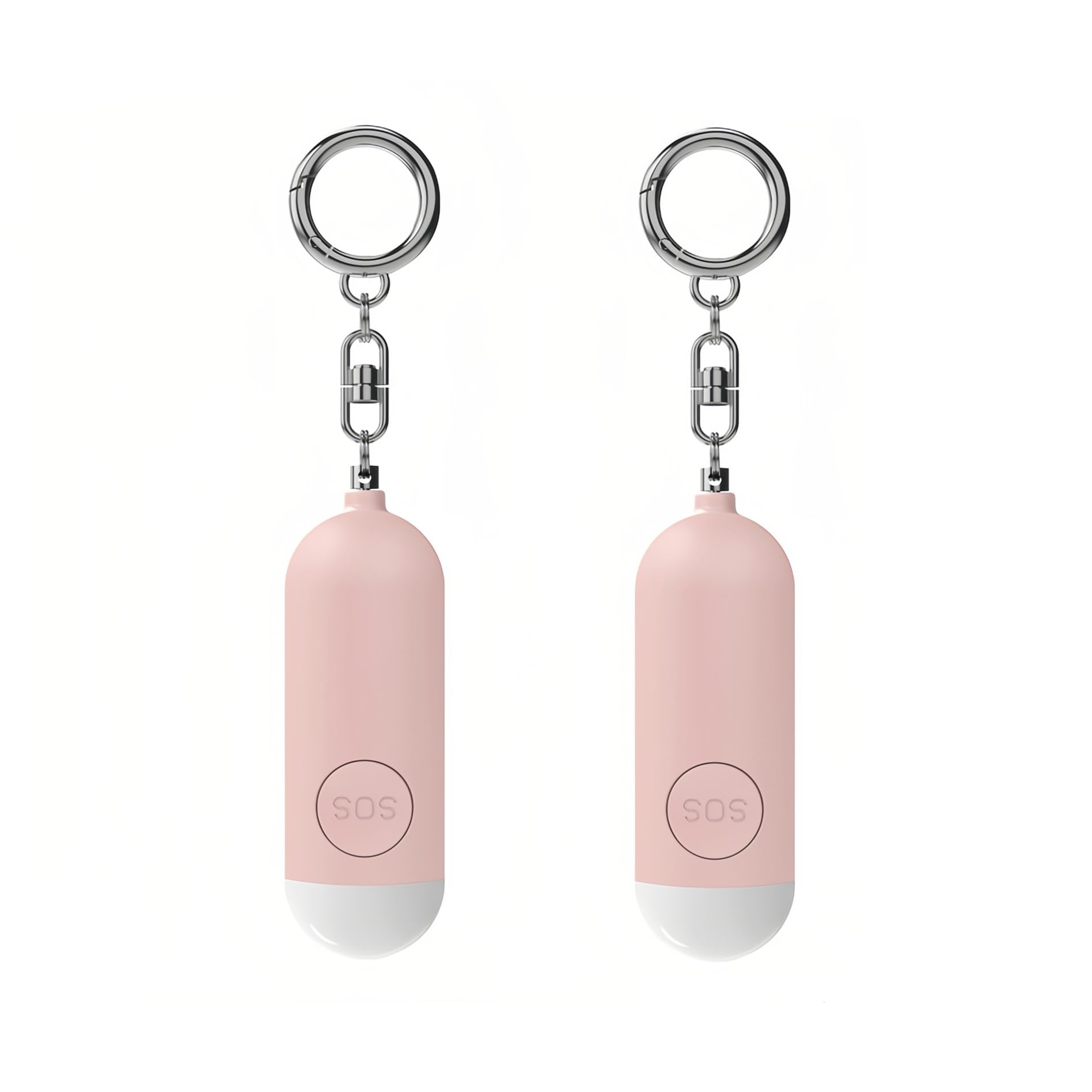 Pack de 2 alarmas personales de 130 dB según recargables, aviso de batería débil, alarma de seguridad ruidosa con luz de emergencia LED, llavero para mujeres, niños, personas mayores,