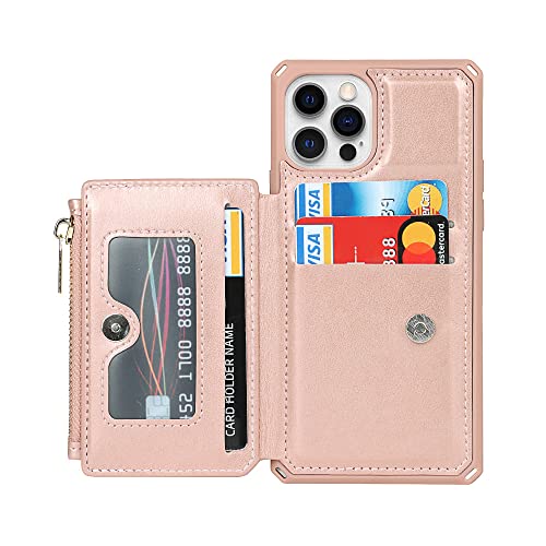 Portefeuille iPhone 11 zippé anti-perte avec porte-cartes et sangle pour éviter les chutes