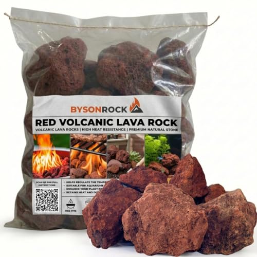 BYSONROCK Red Lava Rocks, 2–6 Inch, 10 lbs Natural Volcanic Stones for Fire Pit, Fireplace, Gas Grills & Propane Fire Pits, Fire Bowls, Aquariums & Landscaping