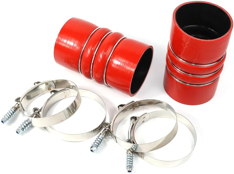 6" Length TMKOOL 2PCS Silicone CAC Charge Air Cooler Double Hump Hose Boot Set 3.5" x 6" with Constant Tension T-Bolt Clamps Set, 3.5" ID Turbo, Air Intake and Intercooler Hose Kit (3.5" RED)