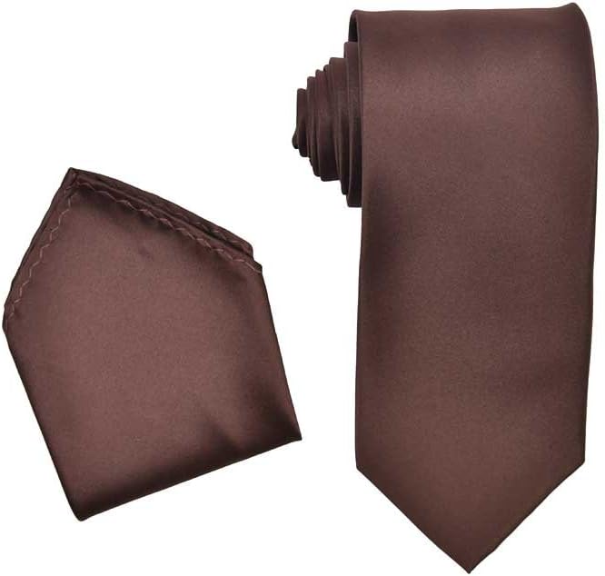 Men's Premium Solid Vest - NeckTie – Bow Tie - Pocket Square 4 Piece Set for Suits & Tuxedos (Brown, 2XL)