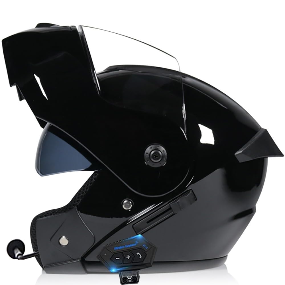 Modular Motorbike Helmet with Bluetooth and Microphone, Flip Up Front Motorcycle Helmet with Double Visor, DOT/ECE Approved Full Face Helmet, Crash Helmet for Automatic Answering