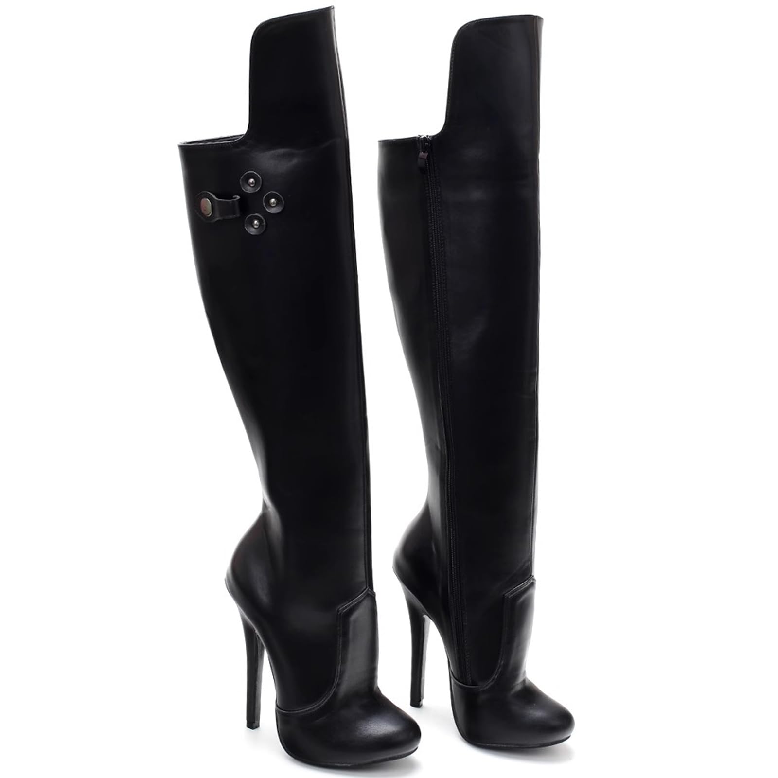 Kniehohe Stiefel mit runder Zehenpartie und weitem Schaft, Reißverschluss für Damen und Herren | für Pole Dance, Cosplay, Crossdressing | 14 cm Stilettoabsatz