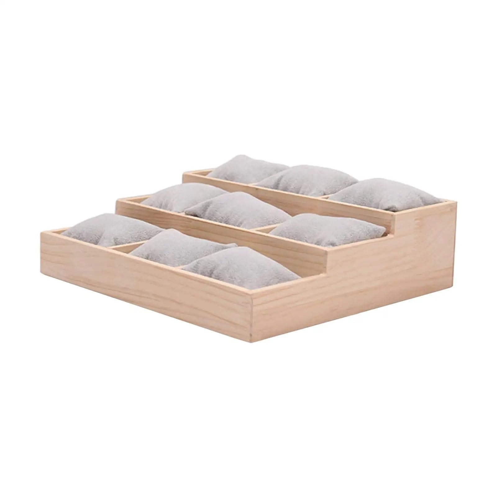 ESTDKMNOS Portable Jewellery Case， Wooden 9 Grid Jewellery Tray Multicolor for Necklaces Bracelets Watches(Ice Flower Velvet)