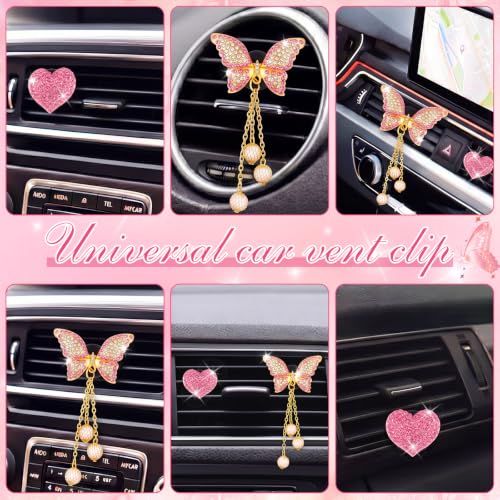 Image of Frienda 4 Pcs Butterfly Car Air Vent Clips, Bling Heart Air Freshener Pads, Pink Rhinestone Crystal Car Vent Clips, Cute Hanging Butterfly Cars Interior Decor Accessories for Women Girls