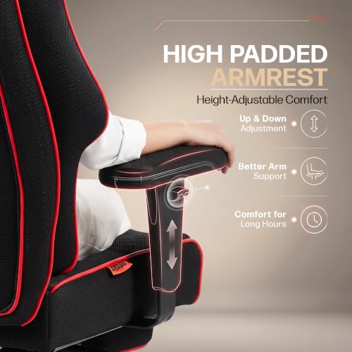 Image of DROGO Majestic Ergonomic Office Chair for Work & Home 400LBS | Big and Tall Boss Chair for Office with High Cushion, Lumbar Support, Padded Armrest, 135 Recline & Footrest,1 Yr Warranty (Black&Red)