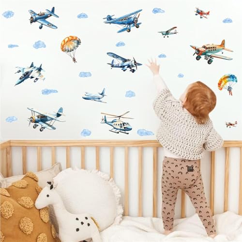 Barri Design 152 Airplane Wall Stickers Large Airplane Wall Decals Watercolor Plane And Clouds Wall Decal Aircraft Wall Stickers Vintage Plane Wall Sticker thumb #3