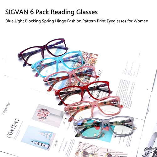 SIGVAN Ladies Reading Glasses Blue Light Blocking Spring Hinge Fashion Pattern Print Eyeglasses for Women (mix colors, 2.75, multiplier_x) - Thumbnail 6