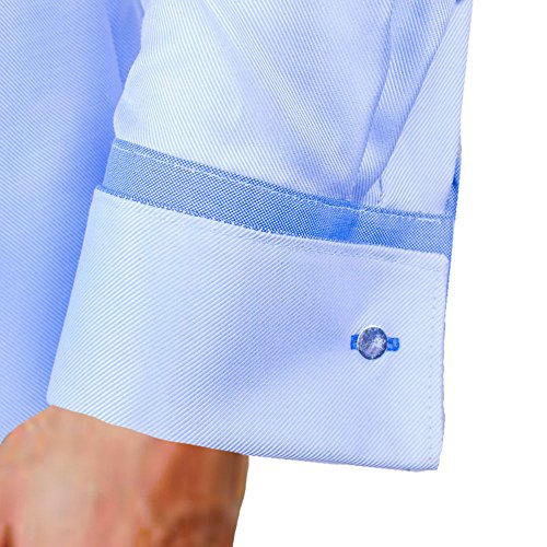 Anton Alexander Light Blue with Dark Blue French Cuff Designer Dress Shirts - Made in USA (L Fitted)