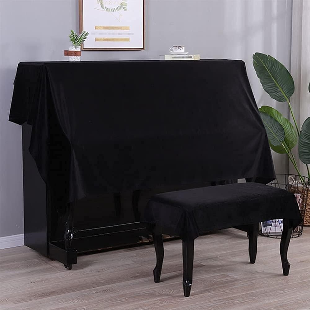 Upright Piano Cover Set Fashion Dustproofing Cover Piano Cover Top Cover Electronic Piano Keyboard Cover Stool Cover Set, Fashionable Luxury Elegant Thick Dus(Black-Double chair cover 118*78cm