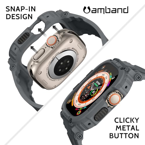 Image of amBand Bands Case Screen Protector Compatible with Apple Watch Ultra 3 /2 /1 49mm, M1 Sport Series Rugged Cover Strap and 9H Tempered Glass Film, Protective Bumper for iWatch 49 mm Men Gray