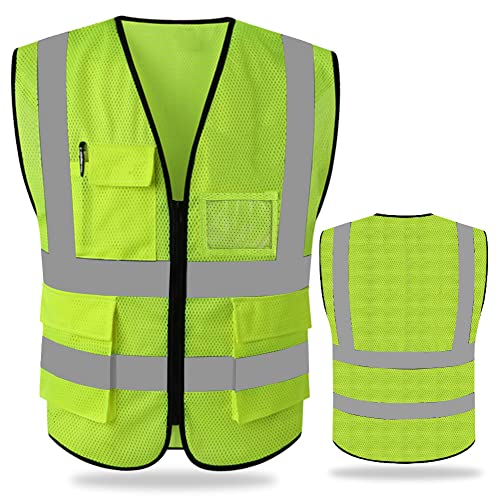 FEimaX High Visibility Safety Vest Mesh Reflective Work Vests for Men Women with Pockets and Zipper Meets ANSI/ISEA Standards Yellow, S