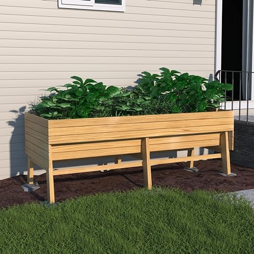 MUPATER Raised Garden Bed Outdoor for Vegetables with Legs, Large Elevated Garden Planter Box Wooden with Liner Design for Herbs, Natural