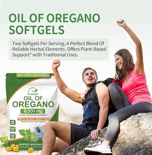 RTMGOB Oil of Oregano Softgels with Black Seed Oil Supplements,2 in 1 Oregano Supplement for Immune Health |Retains High Concentrated Carvacrol & Thymoquinone,Non-GMO-300 Softgels — view 5