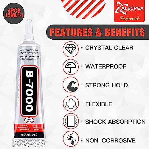 B-7000 Craft Glue for Jewelry Making - 15ml/0.5oz (4 Pack) - Multi-Function B-7000 Super Adhesive Glues Liquid Fusion Glue for Rhinestones Crafts, Clothes Shoes, Fabric, Jewelry Making, Cell Phones - Image 2