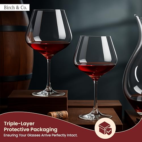 Image of Birch & Co. Wine Glass - Wine Glasses Set - Crystal Clear, Lead-Free, Elegant Stemware for Red & White Wine, Dishwasher Safe, Elegant Gift for Parties & Celebrations, Set of 2, CellarMuse
