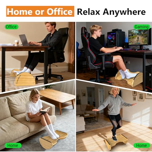 Bamboo Foot Rest for Under Desk at Work Reversible Rocking Footrest 2 in 1 with 6 - image 7