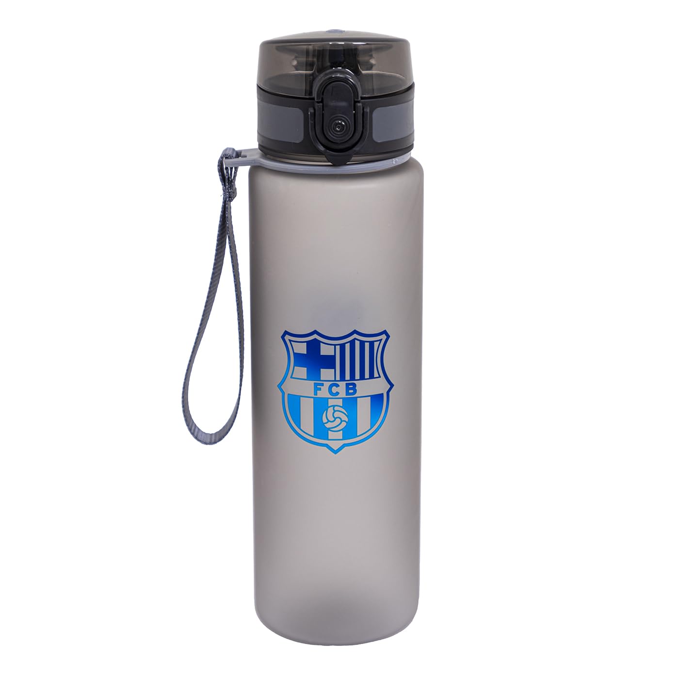 FCB Sports Water Bottle Barcelona Young, Plastic 600 ml, with Contoured Mouthpiece, Matte Soft Touch Finish with Lanyard, 24 x 6.5 cm