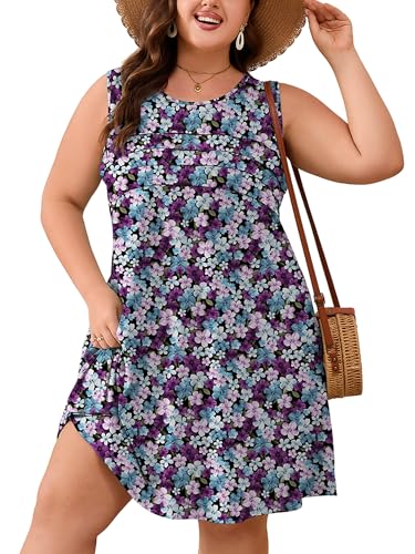 Image of AusLook Plus Size Womens Summer Dresses 2025 V Neck Sleeveless Sundresses with Pockets Beach Vacation Clothes