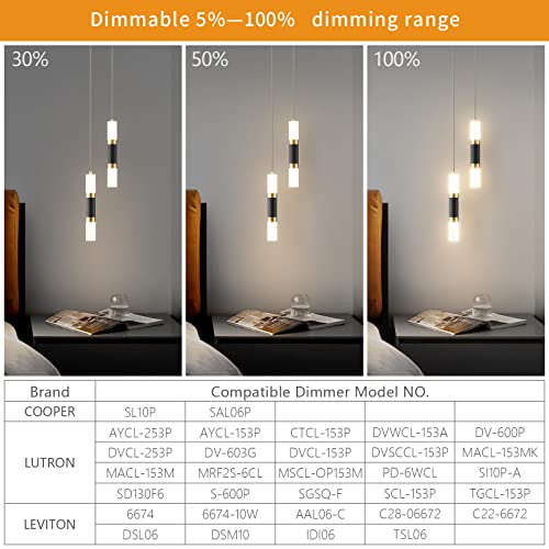 Image of 2-Light Pendant Lights Kitchen Island Dimmable LED Modern Mini Pendant Light, Bedroom Small Pendant Light Fixtures (Black Gold)