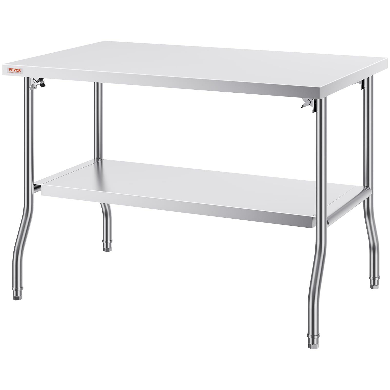 VEVOR Table de Travail INOX 122 x 76 x 86 cm, Table de Préparation Commerciale avec Étagère, Table de Cuisine INOX Pliante, Charge Lourde, pour Rangement Aliments, Maison, Restaurant, Bar, Garage