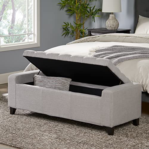 Christopher Knight Home Hikaru Fabric Storage Ottoman, Light Grey 19.75”D X 50.00”W X 17.48”H #TOP3