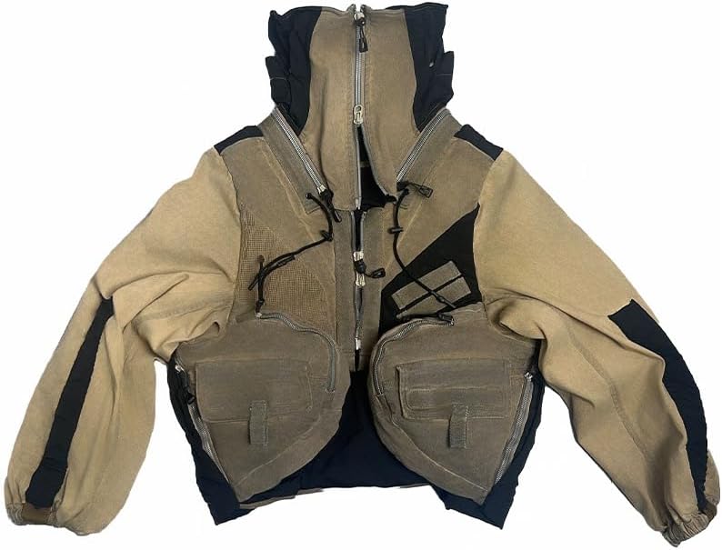 Multi Pockets Deconstructive Jacket Storage Net Cap Stacked Function Style Loose Short Coat for Men