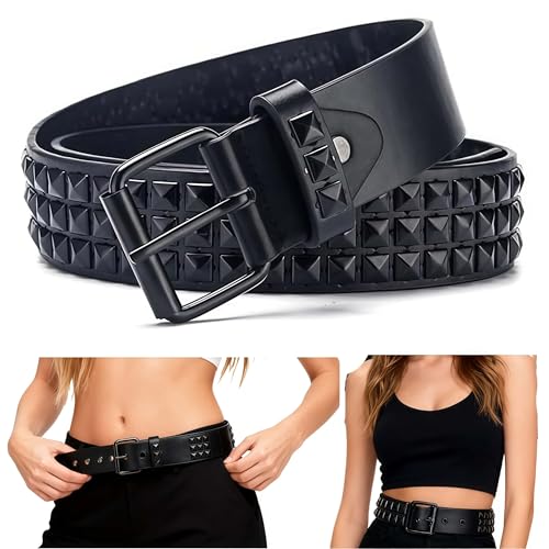 SDXCJY Ceinture cloutée Rock Punk avec rivets en PU en cuir style gothique à pyramide carrée vintage pour jeans, vêtements rock pour femmes/hommes, Noir ,...