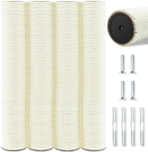 SIYIPURR 4 PCS Cat Scratching Post Replacement 15.7in M8 Sisal Cat Tree Replacement Posts with Screws Natural Sisal Refill Poles for Indoor Cat Tree Repair