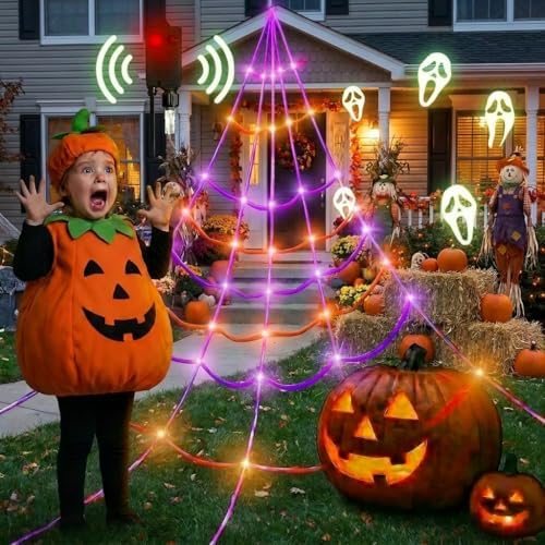 [Motion Activated Lighting&Speaking] 20 * 17FT Halloween Spider W...