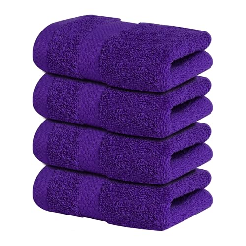 Infinitee Xclusives Luxury Wash Cloths for Showering [13x13] 100% Cotton Washcloths [Pack of 4] Soft and Absorbent Face Towels for Bathroom Wash Clothes Gym and Spa (Profound Purple)