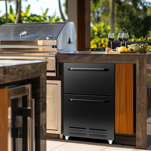 Velieta KMYL145B 24 Inch Under Counter Dual Drawer Beverage Fridge, Weather Proof Outdoor Beverage Refrigerator For Patio, Stainless Steel Built-In Beverage Cooler For Home & Commercial Use, Black thumb #7