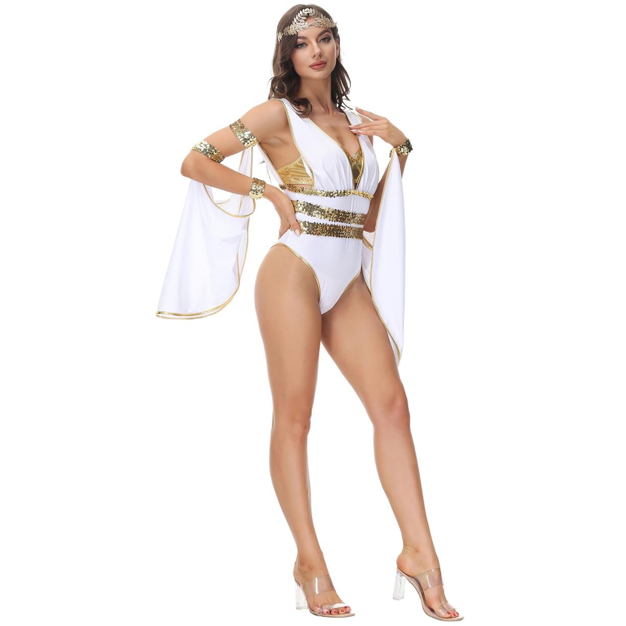 Disfraz De Halloween para Adultos Sexy con Cuello En V De Diosa Griega para Cosplay Accesorios