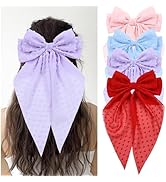 Cinaci 4 Pieces Large Big Oversized Chiffon Hair Bows with Long Tail Bow French Barrettes Hair Cl...