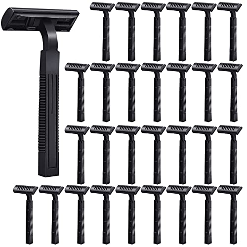 30 Pieces Disposable Twin Blade Razors Disposable Razor Shaving Razor Sensitive Shaver with Black Cap for Hotels Travel Home Use, Men and Women