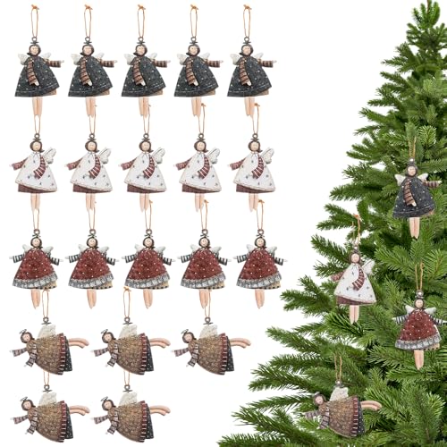 SGZIOO 20 Pcs Angel para Arbol de Navidad, Ángel Decoracion Navidad de Madera, Adornos Navidad Arbol, Colgantes Arbol Navidad, para Ventanas, Decoración del Hogar Fiesta, Regalos de Nochevieja
